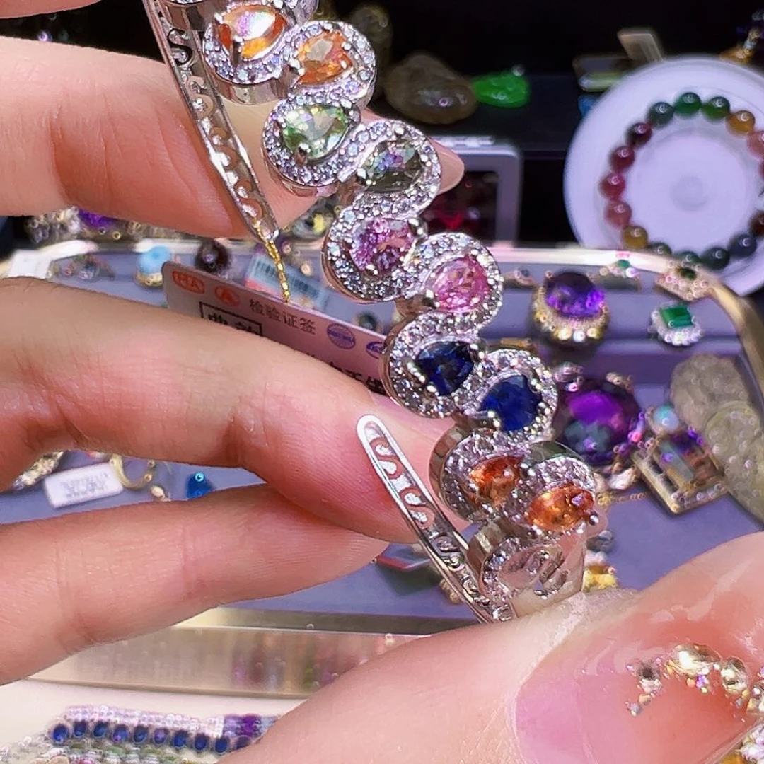 蓝宝石手镯银S925镶嵌