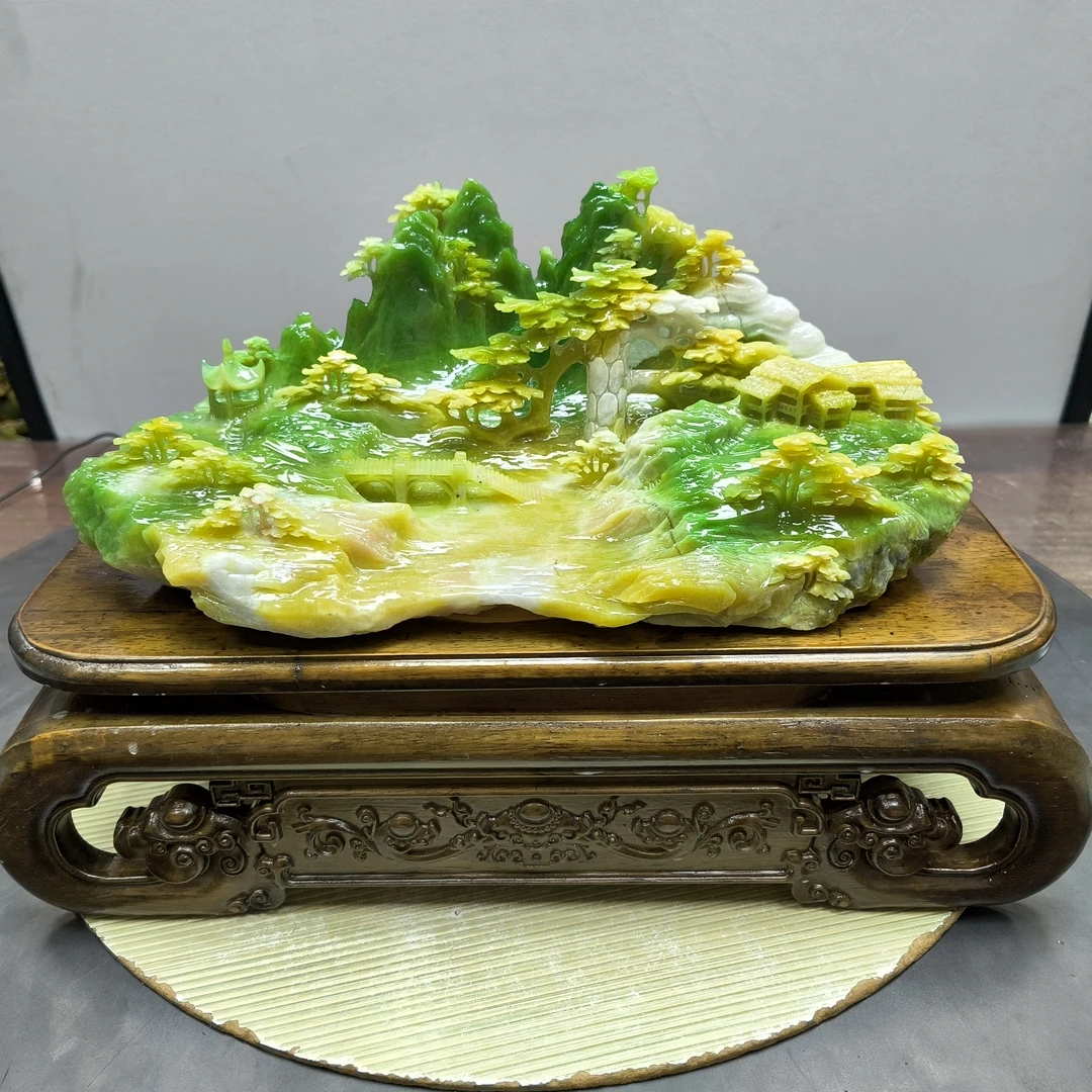 8853家居装饰摆件玉石雕刻电视柜玄关新中式创意书房山水花鸟白菜