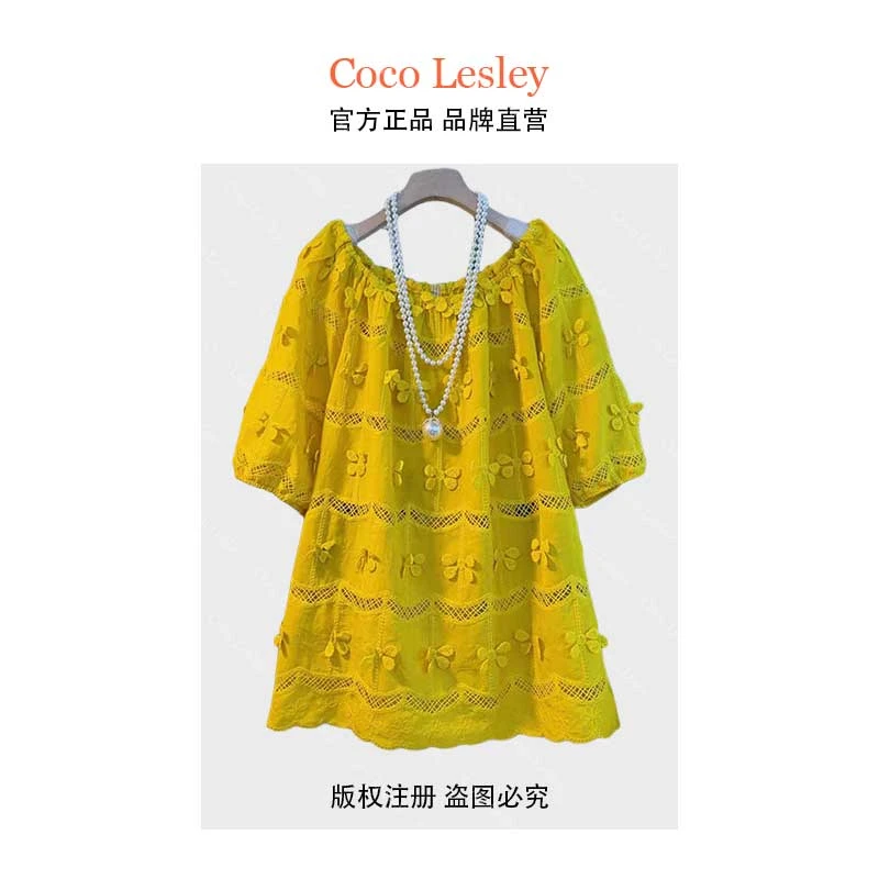 COCO LESLEY2025夏季新款百搭显瘦遮肉胖妹妹大码减龄休闲镂空T恤