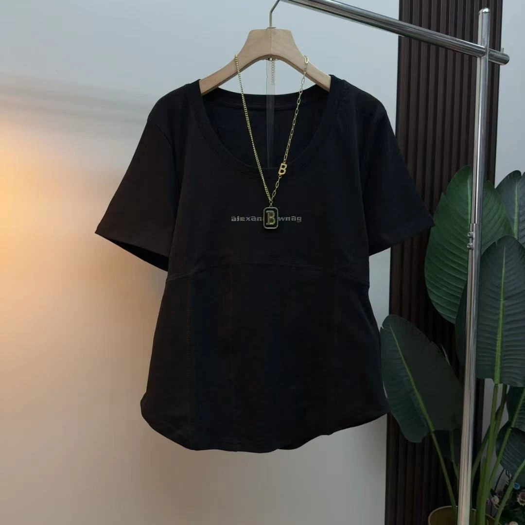 胖mm时尚气质显瘦遮肉减龄百搭韩版字母轻奢宽松9238名媛半袖