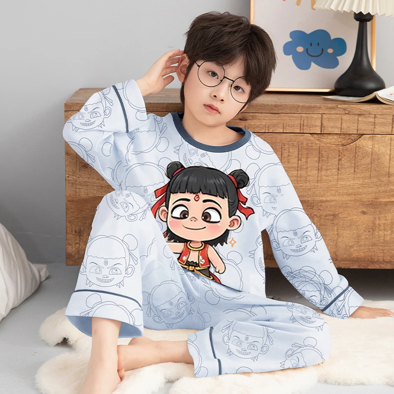 中大童纯棉睡衣男童春秋季全棉秋款套装100%棉男孩家居服2025秋天