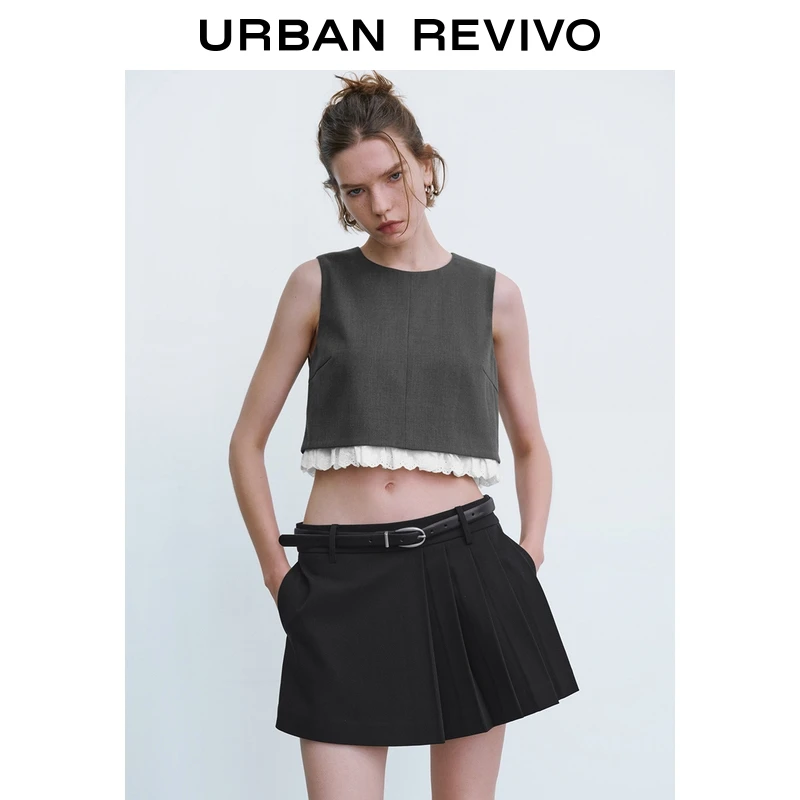 UR2025秋季新款女装高智格雷系撞色拼接罩衫衬衫UYU250087+