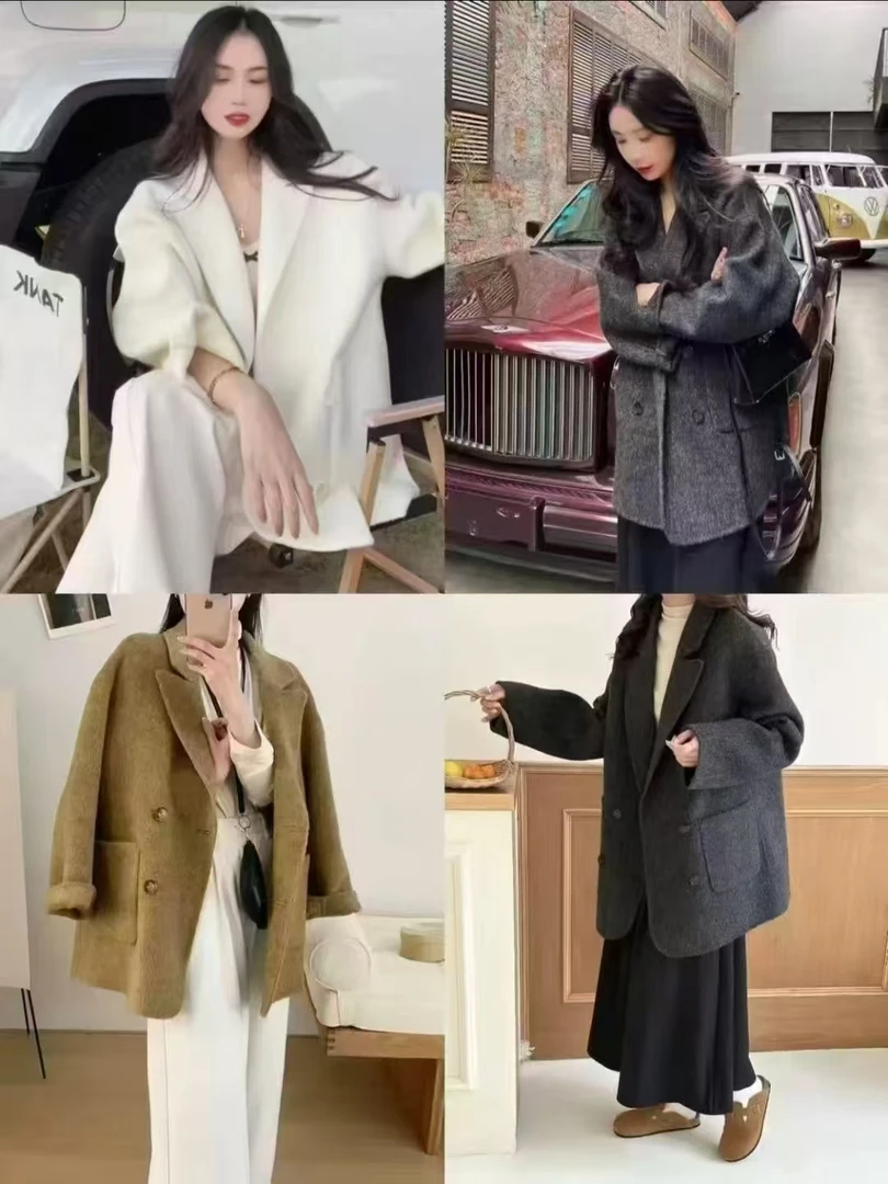 2025新款双面羊毛大衣西装领气质休闲高级感小个子女短款毛呢外套