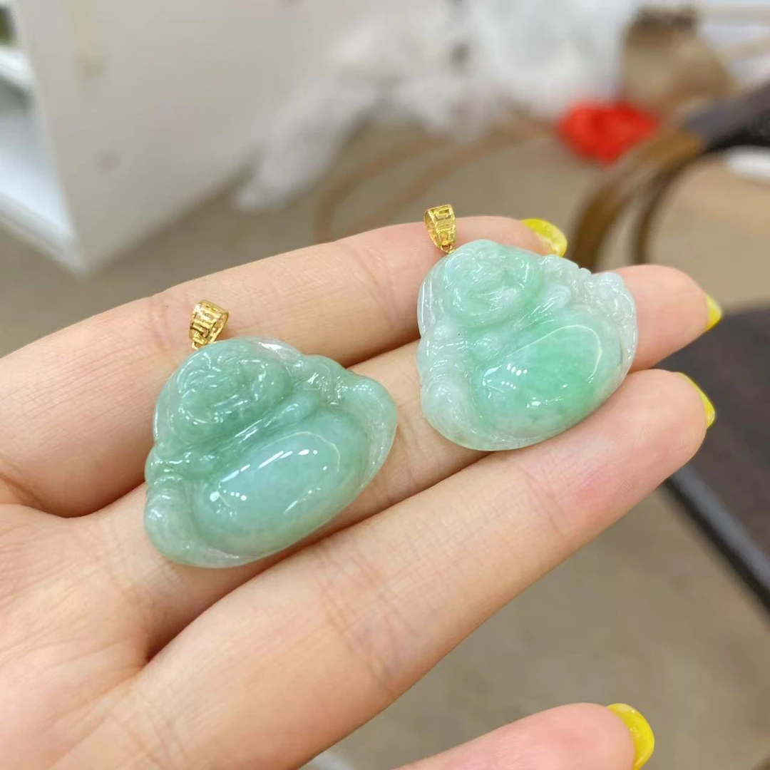 【小宝珠宝】24 S83873-18K金镶嵌翡翠吊坠-多样性发一件-24*20*5mm