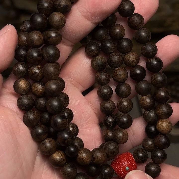 沉香手串越南芽庄紫棋帝王瘤疤08×108➕朱砂设计
