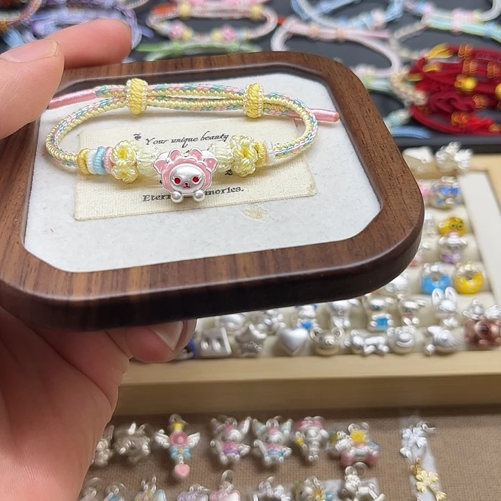 足银布艺兔熊黄色手绳