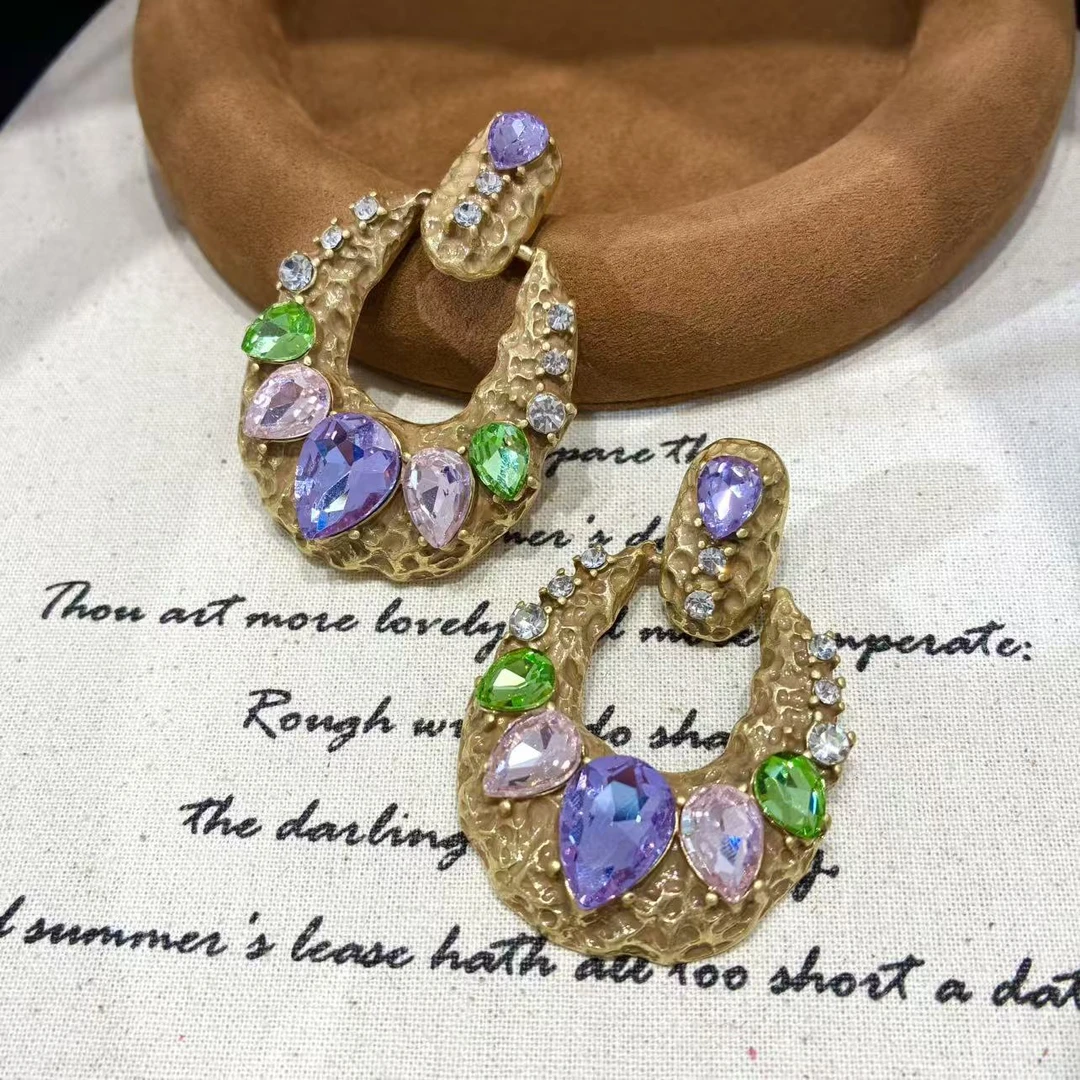 合金合成锆石耳饰 远远（YY085）轻奢时尚百搭复古中古