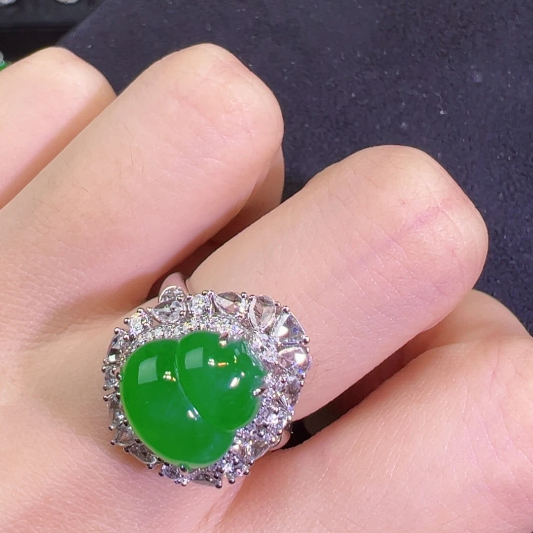 翡翠戒指18K金镶嵌葫芦两用款可当吊坠