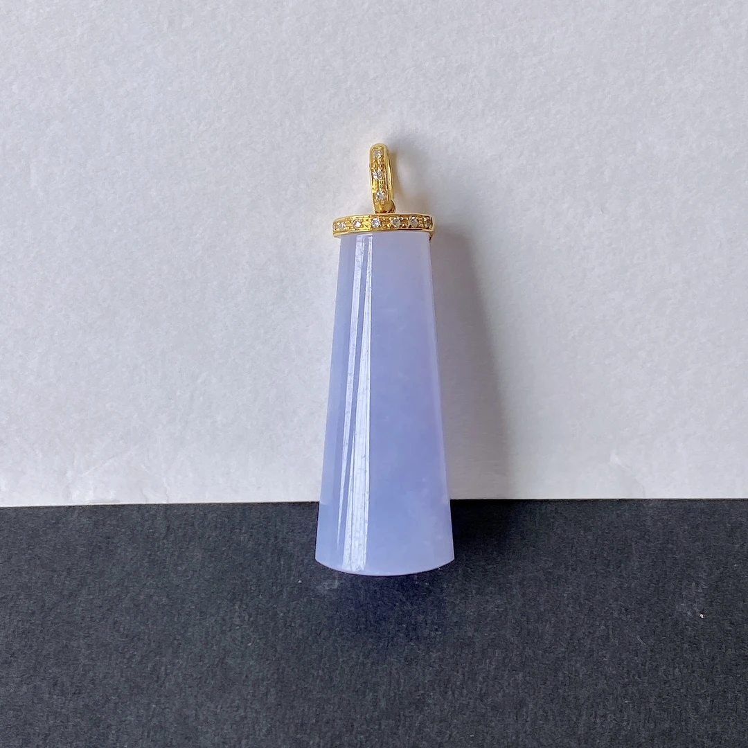 天然缅甸A级翡翠精致高端臻选百搭款紫罗兰无事柱吊坠18k金镶嵌