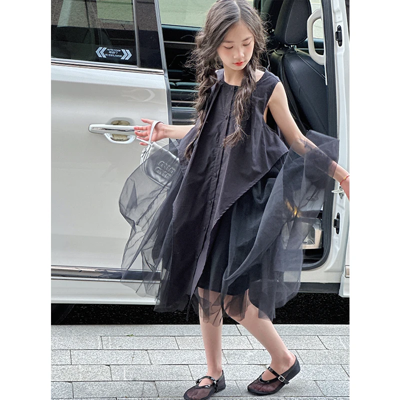 K28416韩系女童连衣裙2025新款夏装儿童蓬蓬裙子女孩无袖纱裙休闲