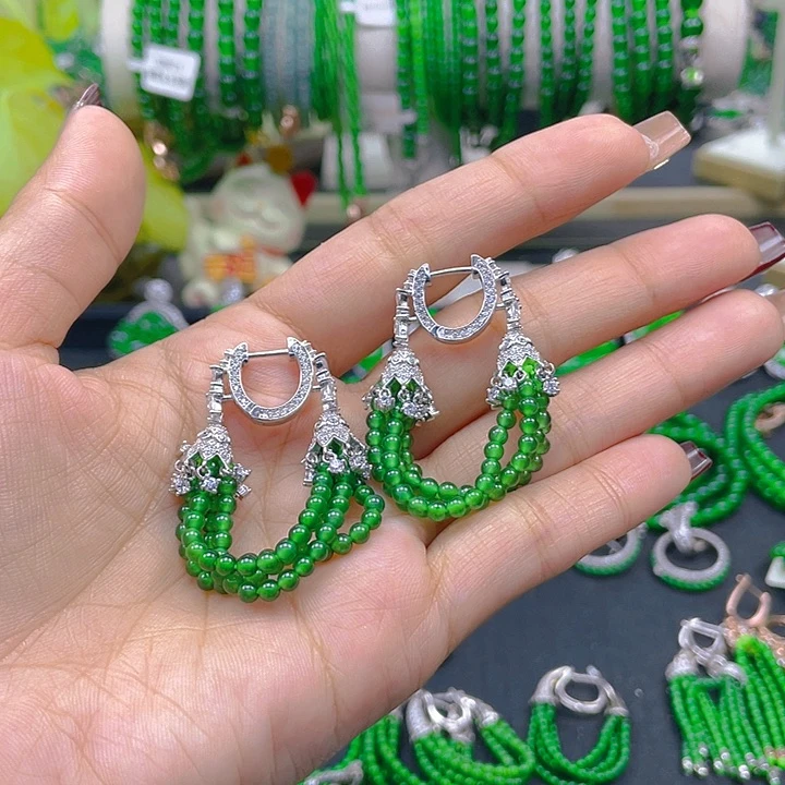 翡翠耳饰银S925镶嵌?***嘎猪猪同款耳环