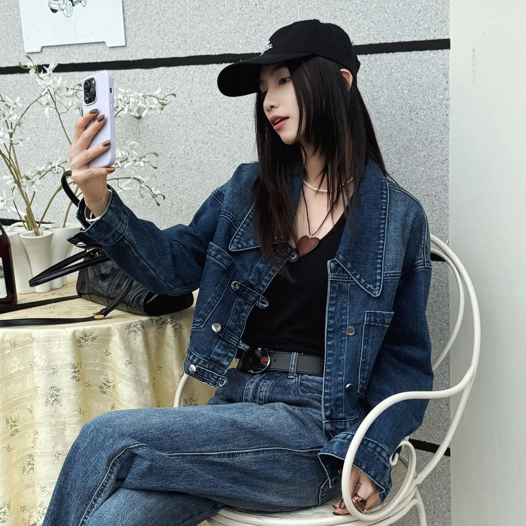 【东东家】短款牛仔外套女春季2025新款港味复古休闲显瘦上衣S018