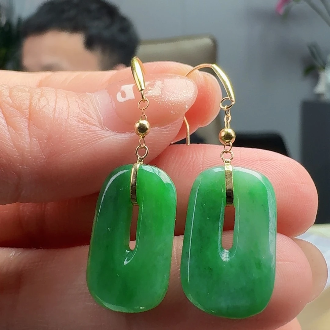 翡翠耳饰18K金镶嵌天然