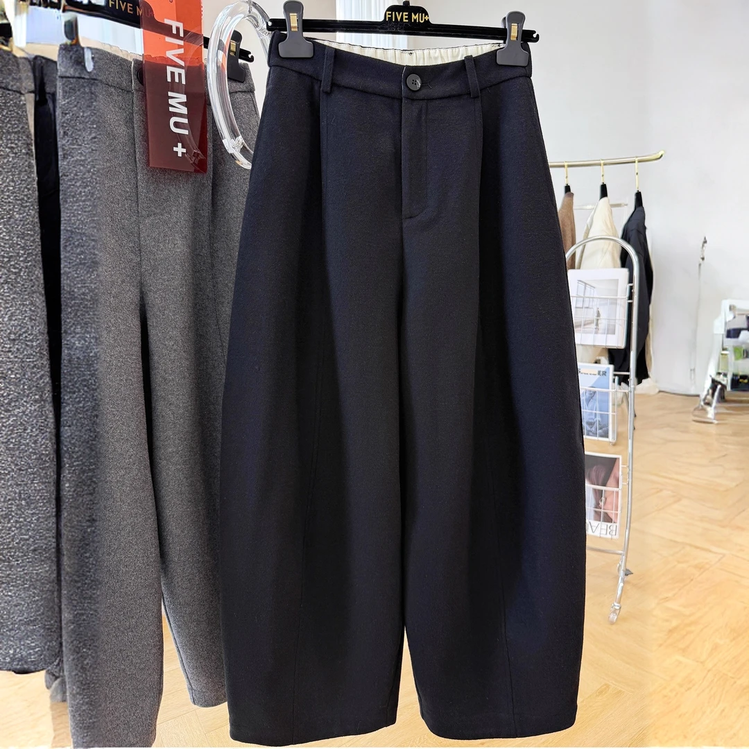 高级感独特呢子休闲裤女秋冬巨好看的松弛感裤子萝卜裤宽松哈伦裤