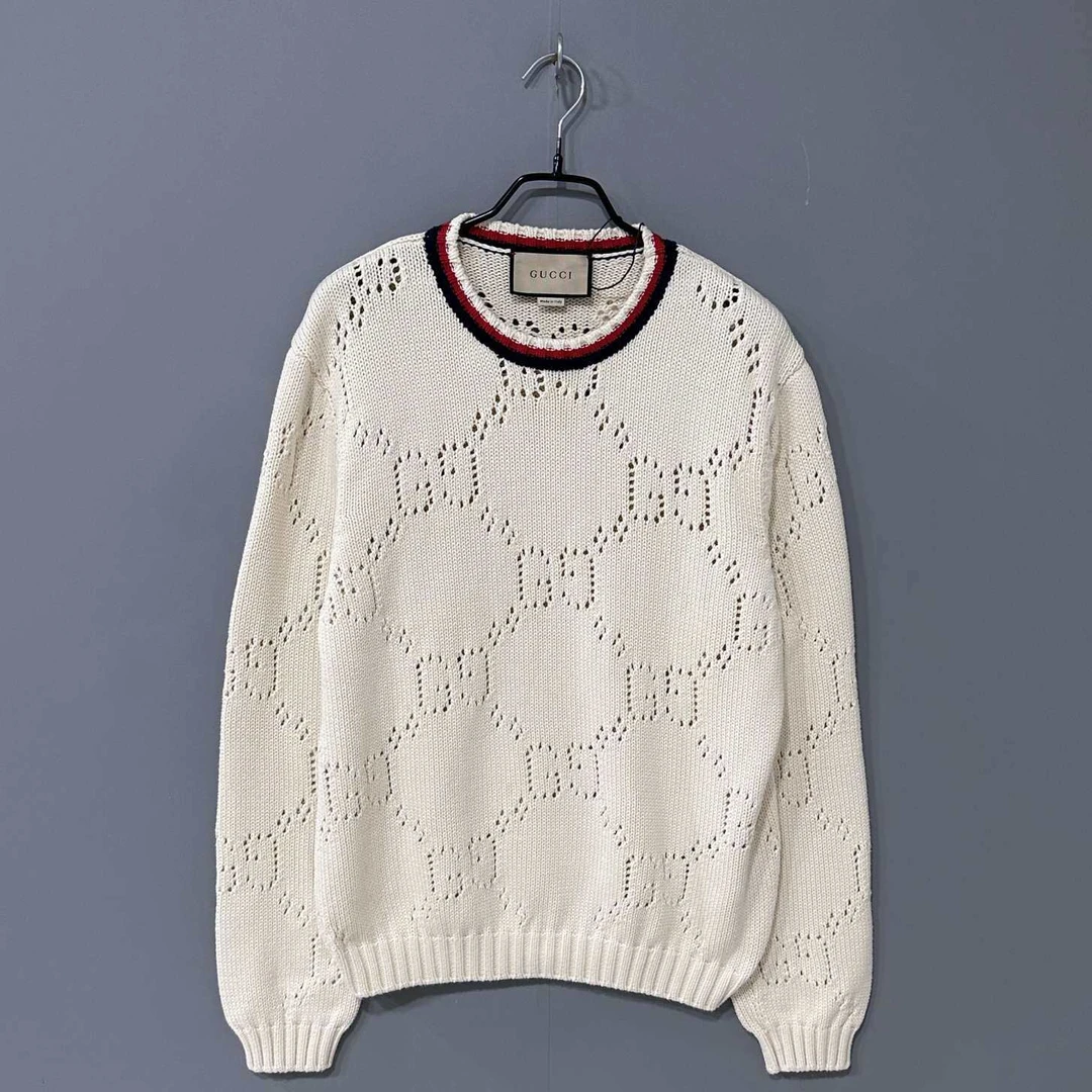 99新 GUCCI/古驰 镂空满印针织毛衣/L码/81321