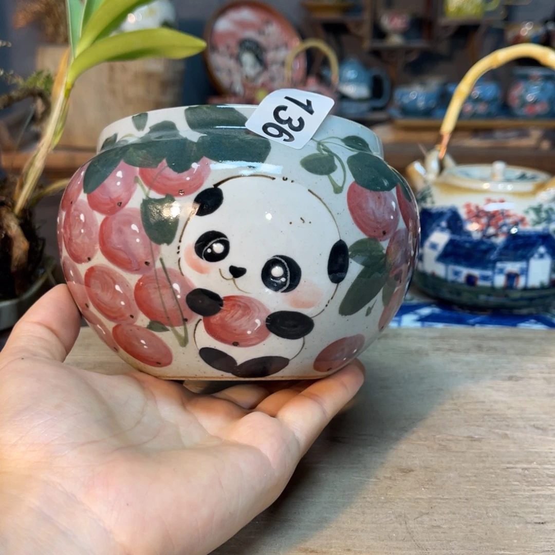 壶素浅陶瓷手工手绘