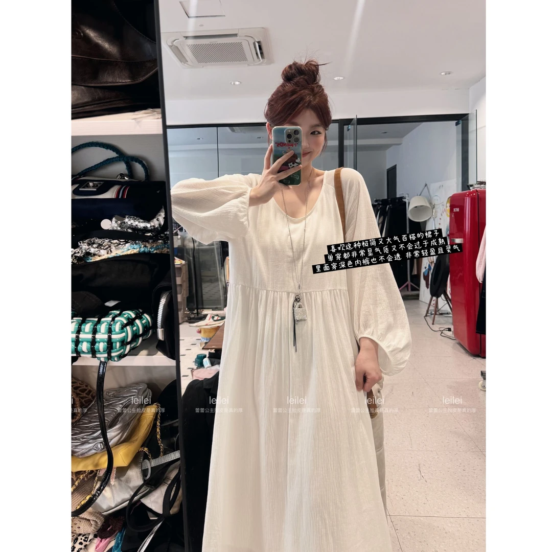 晶咕【南湘！】法式气质大领口宽松显瘦长袖连衣裙
