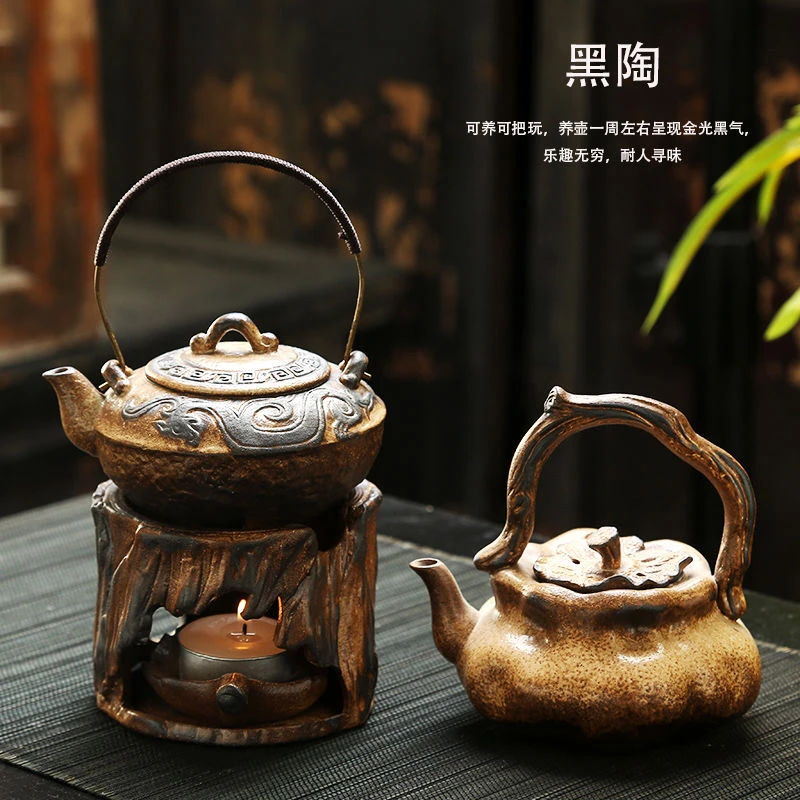 黑陶泥南瓜提梁壶柴烧古龙提梁茶壶茶具粗陶复古泡茶日式温茶器