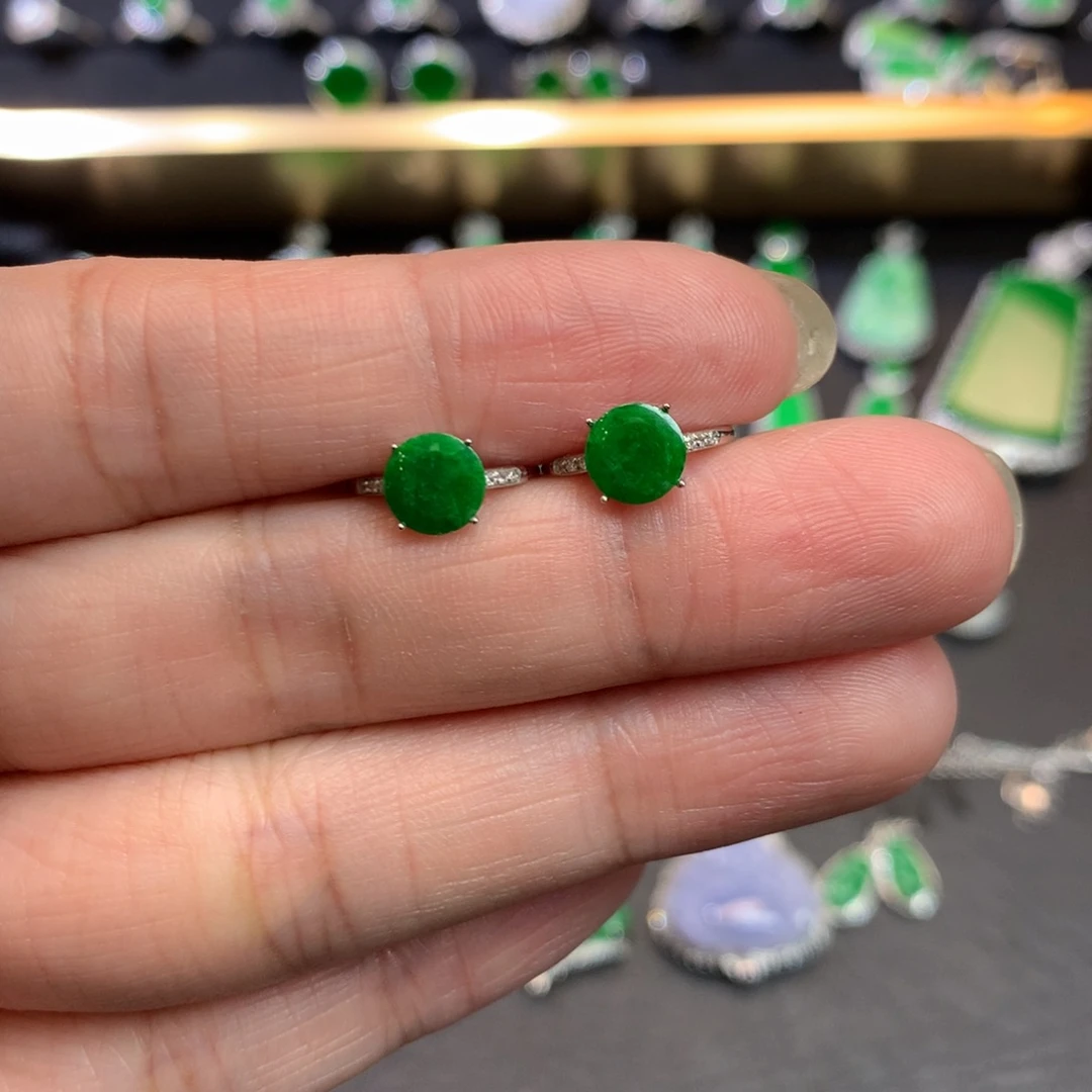 翡翠耳饰18K金镶嵌圆