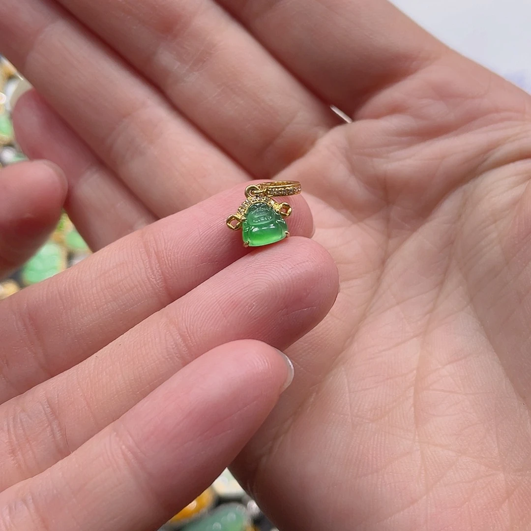 翡翠颈饰18K金镶嵌天然翡翠18kA货