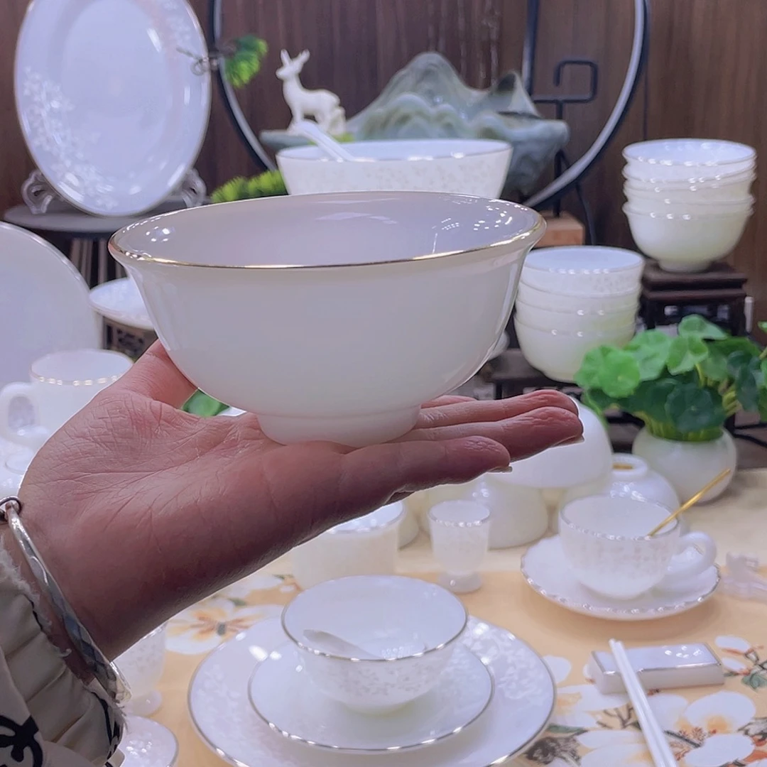 瓷纯白玉瓷米饭碗2个