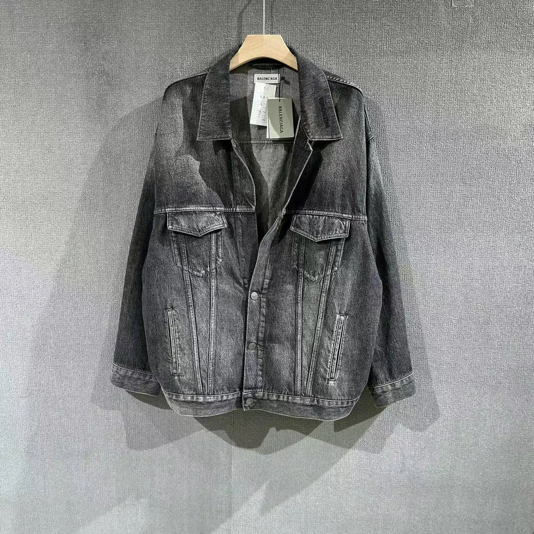 未使用 Balenciaga/巴黎世家 （pm）黑灰色牛仔外套 全新36码/0129
