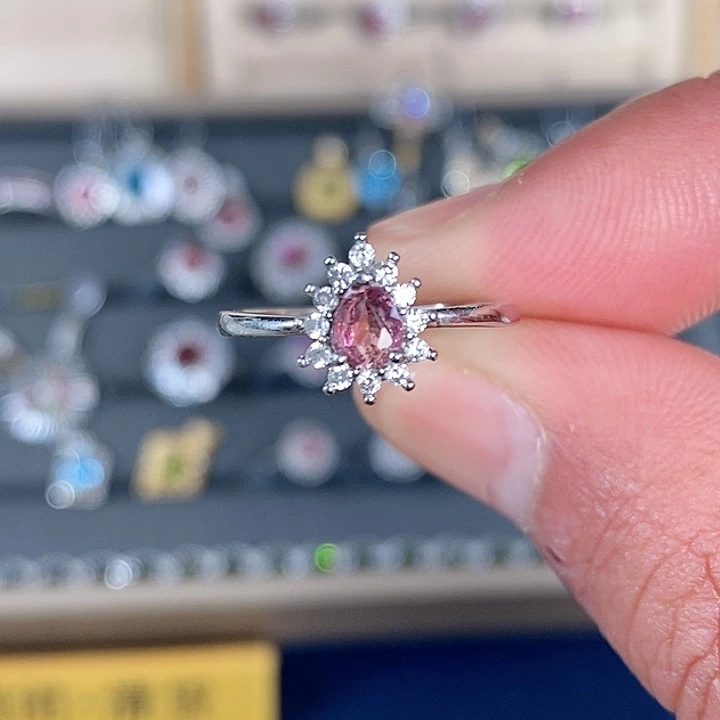 红色碧玺戒指银S925镶嵌?*