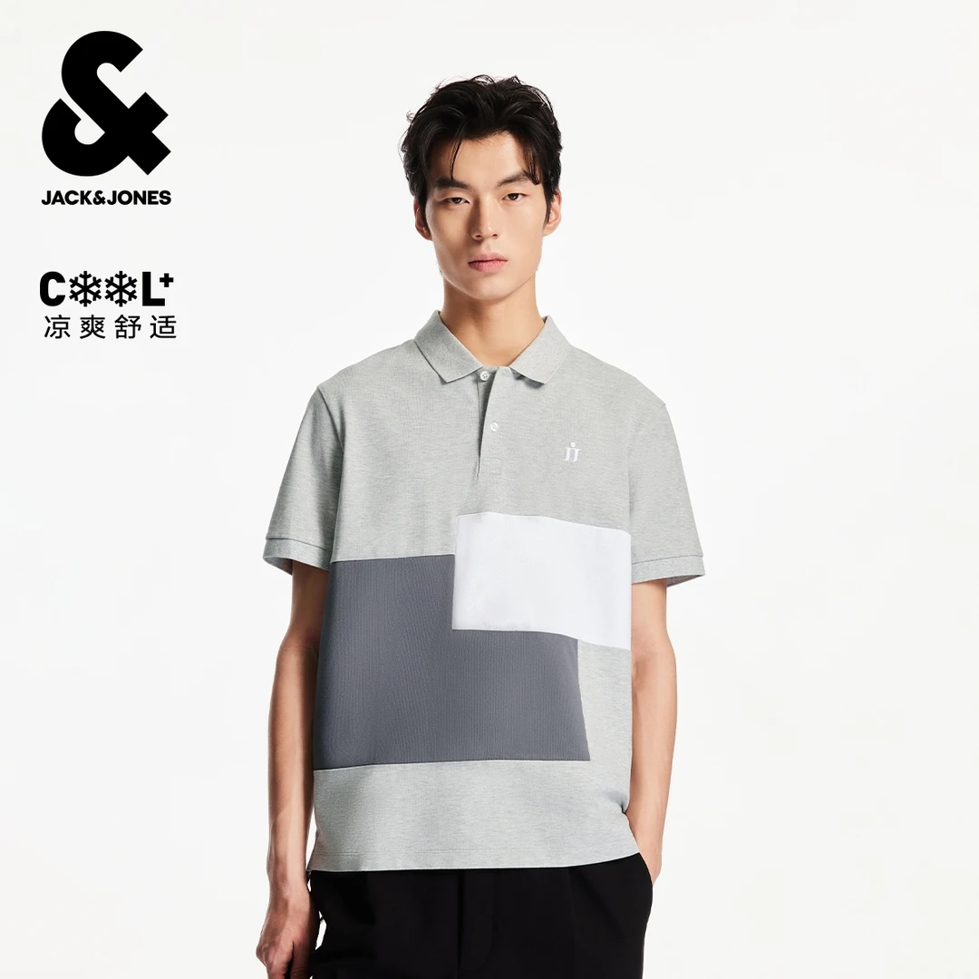 【凉感】杰克琼斯男士短袖Polo衫翻领T恤撞色拼接潮流商务休闲男装