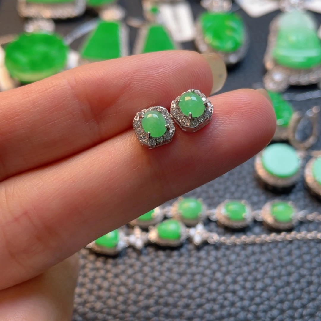 翡翠银S925镶嵌吊坠(不含链)耳钉