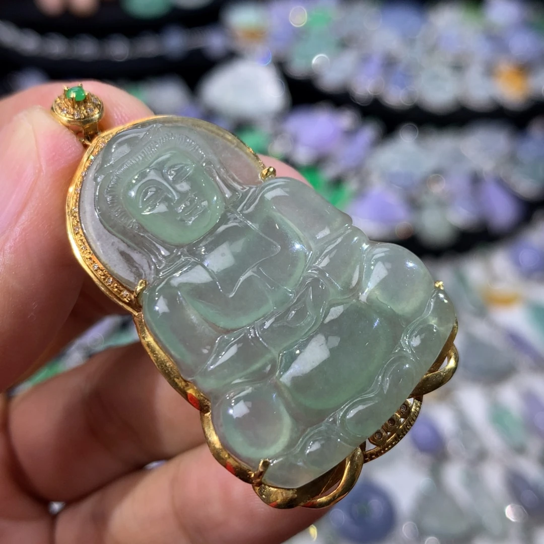 翡翠18K金镶嵌吊坠(不含链)