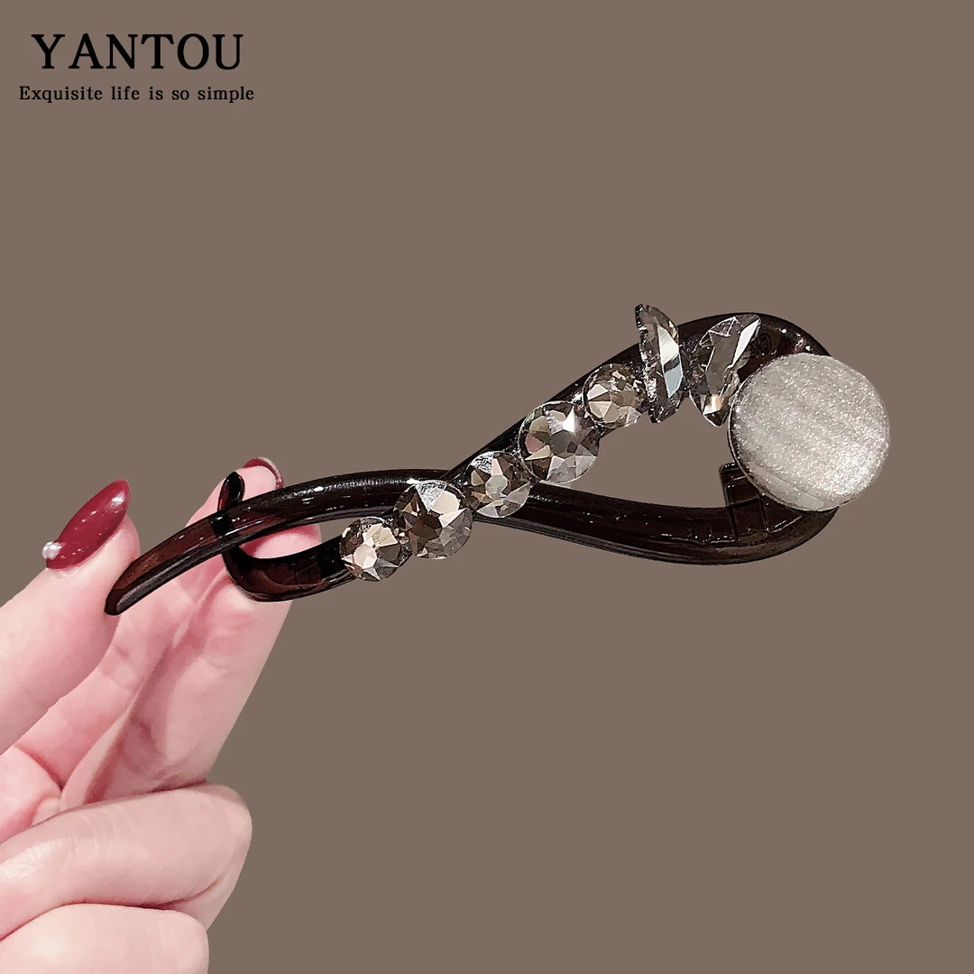 2025新款复古水晶马尾扭扭夹高级感轻奢后脑勺竖夹盘发神器一字夹