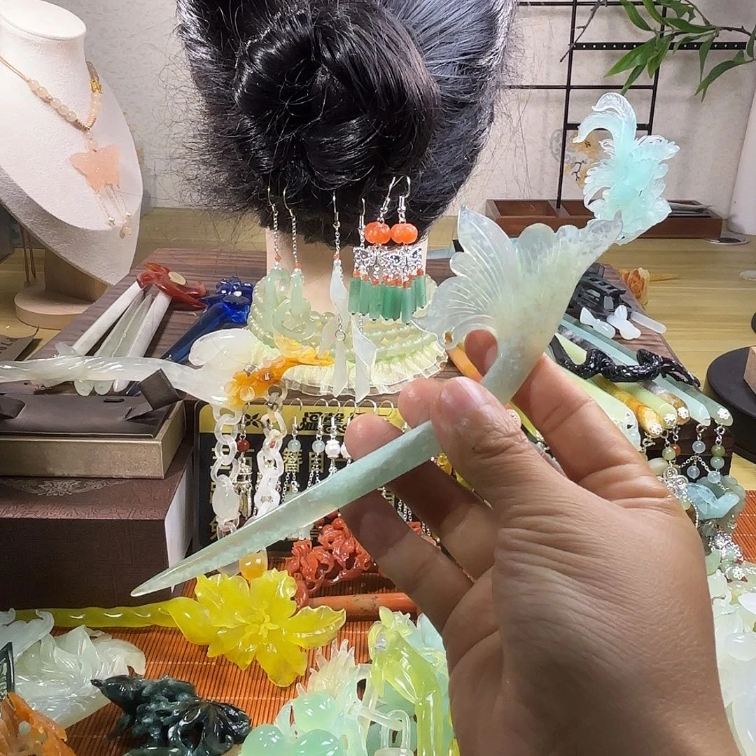 蛇纹石玉合金发饰