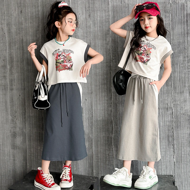 女童半身裙套装夏装新款洋气儿童甜酷短袖裙子中大童公主裙两件套
