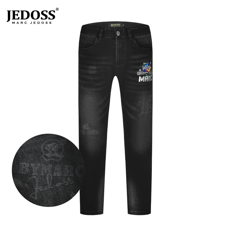 JEDOSS/爵迪斯2025潮牌男装LOGO字母刺绣烫钻直筒牛仔裤长裤905