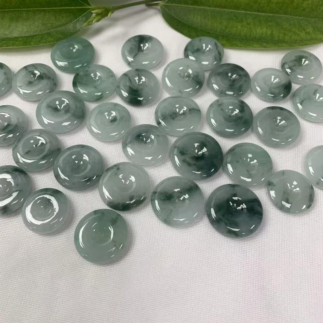 缅甸天然A货翡翠细糯冰飘绿花百塔平安扣玉坠国风设计-多样发其一