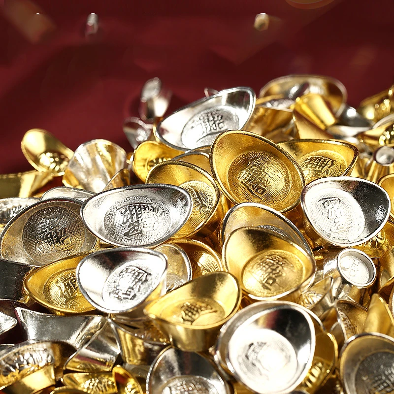 【赵老推荐】合金小元宝摆件仿真金银元宝财神聚宝盆填充银两实心