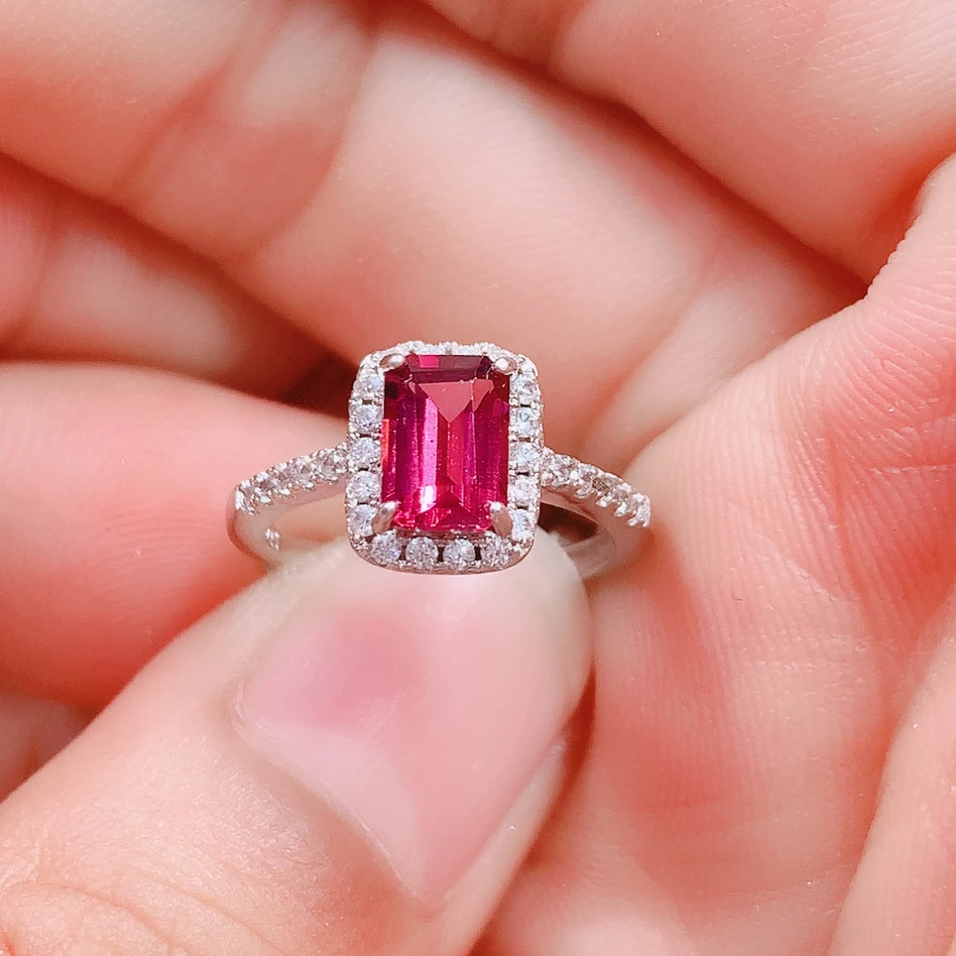 石榴石戒指银S925镶嵌5✖️7