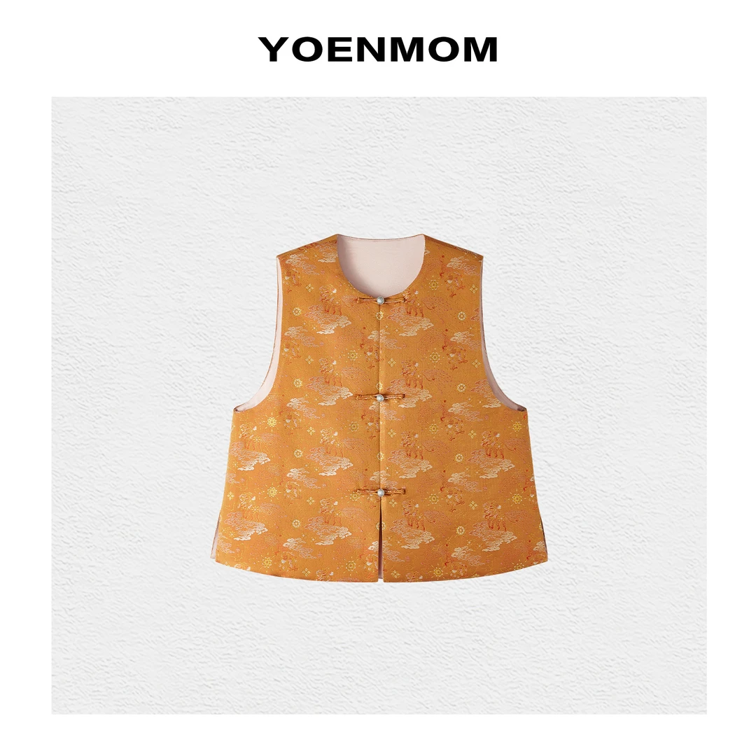 YOENMOM·狮子座·春夏新品 钱小萍织金三重纬宋锦足银扣对襟款马甲