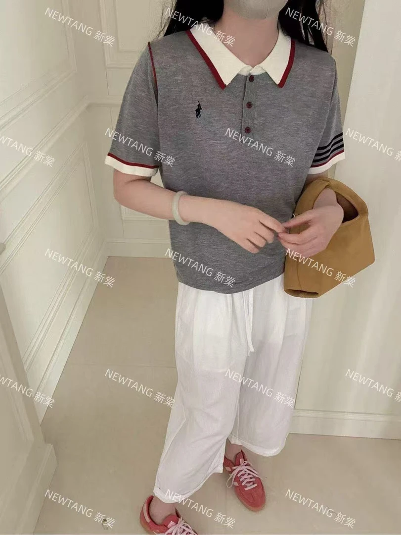 【红边翻领】28夏新款时尚翻领短袖慵懒百搭女上衣