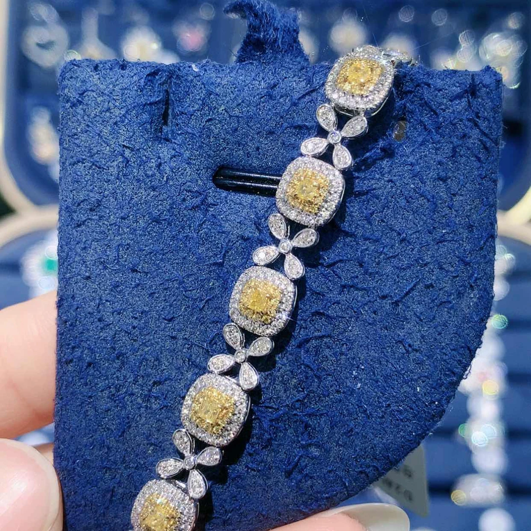 【闪购商品】18K金镶嵌手链钻石黄钻满钻手链重金10.6g