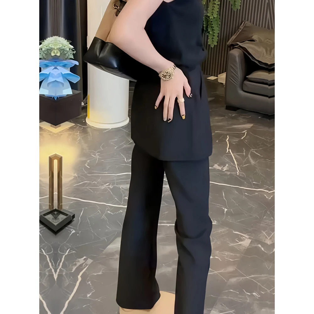 假两件屁帘微喇叭裤女高腰2025秋季新款韩系叠穿拼接显瘦休闲裙裤