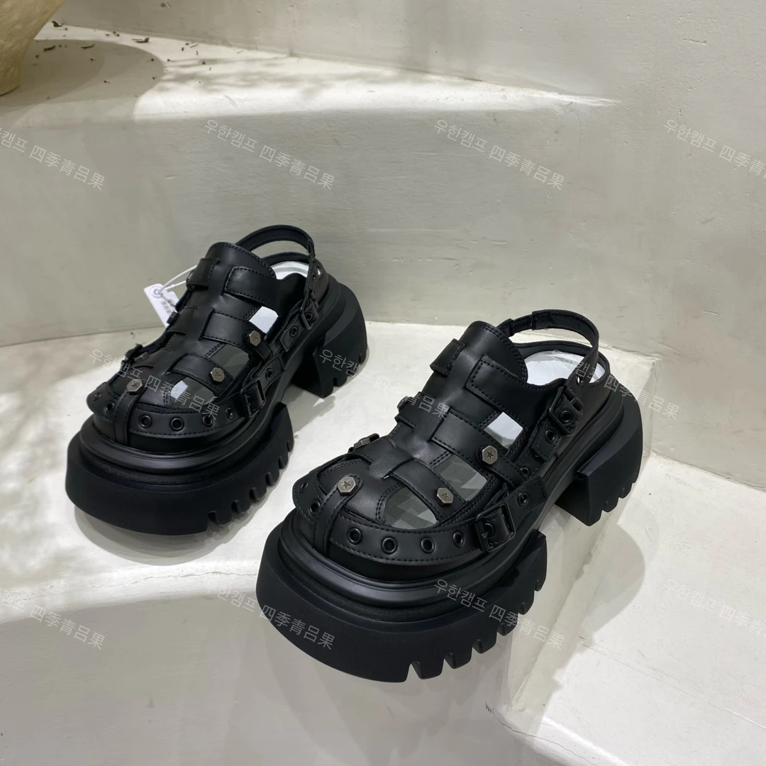 【吕沐沐】欧货新款超模7cm时髦厚底罗马凉鞋女2025夏包头高级凉鞋