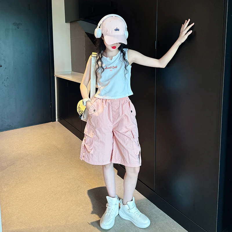 童装女童2025新款女大童夏季休闲无袖背心两件套女孩夏装短裤套装