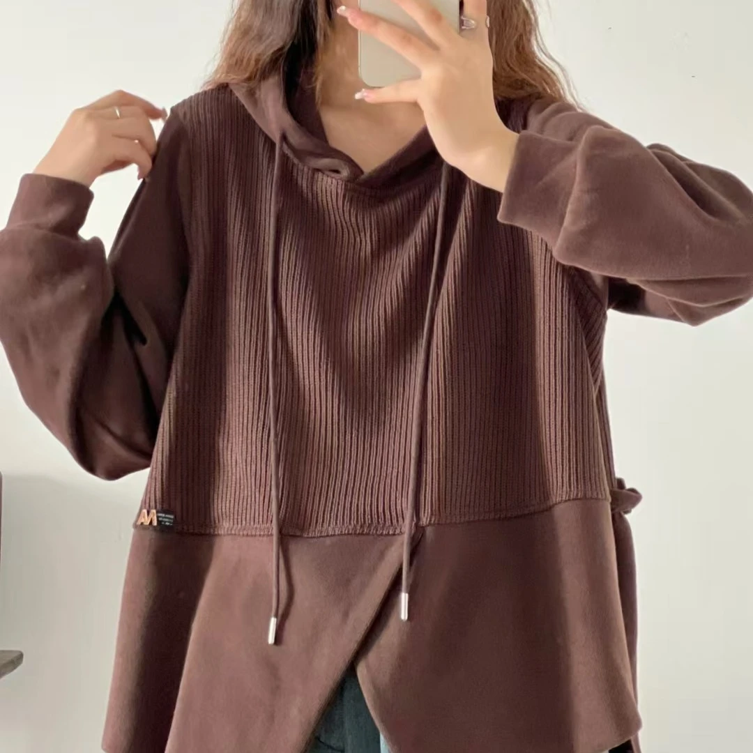 5285新款春秋休闲百搭气质减龄连帽上衣T恤