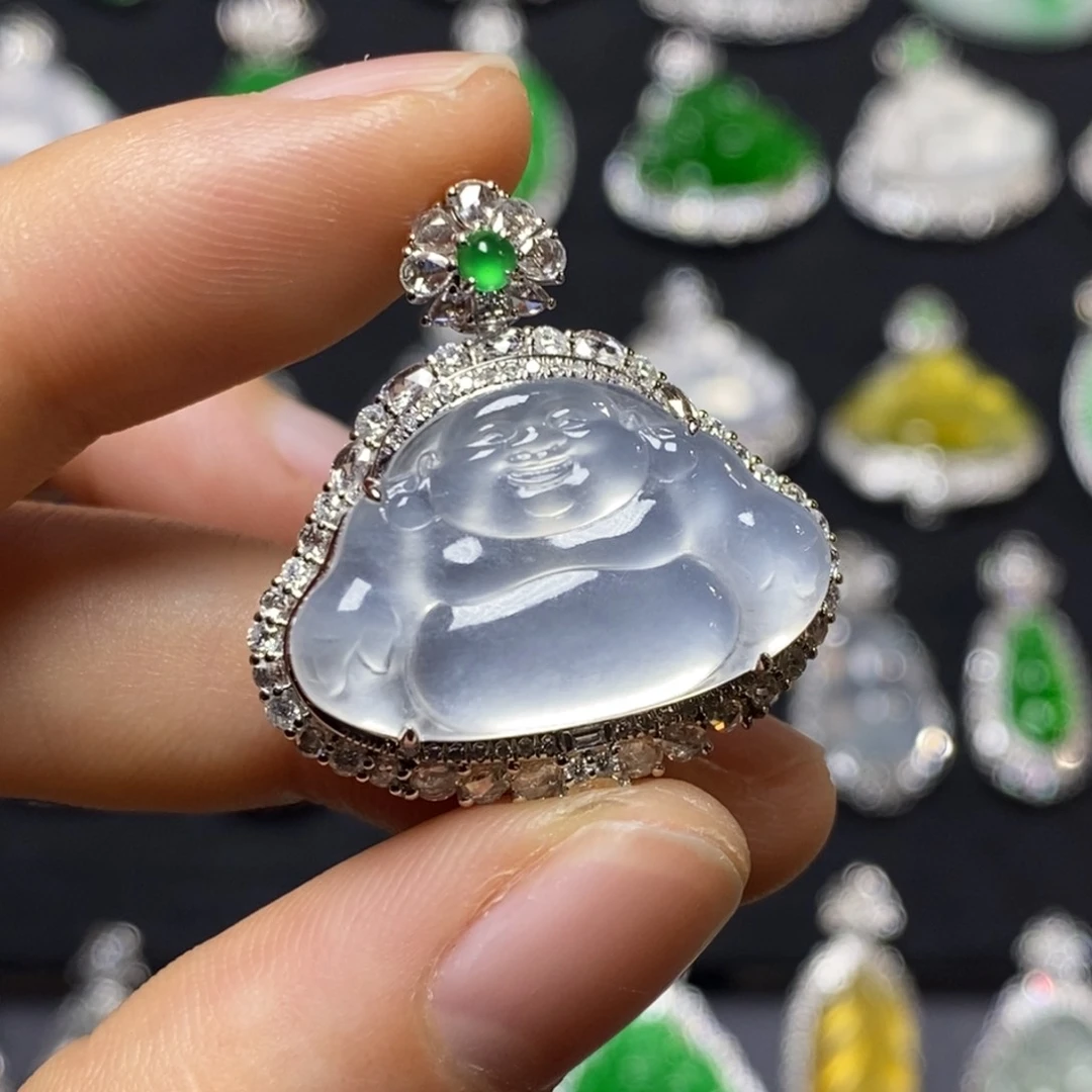 翡翠吊坠(不含链)18K金镶嵌佛