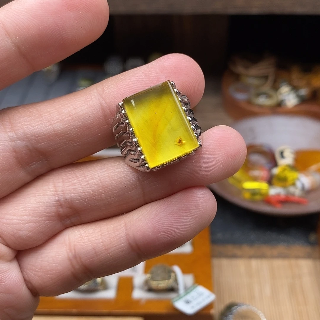 蜜蜡银S925镶嵌戒指