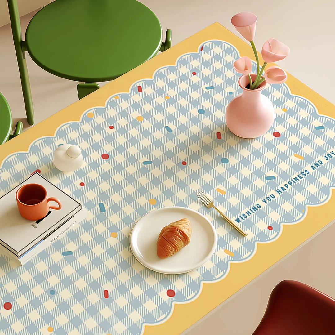 奶油风餐桌垫防水防油防烫高档免洗茶几桌垫小清新格子桌面保护垫