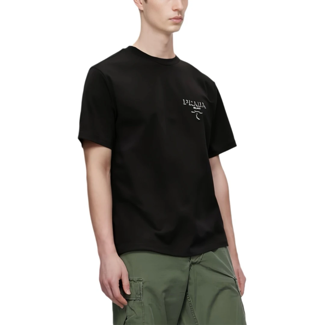 未使用 Prada/普拉达 1259/PRADA 黑色Logo刺绣纯棉短袖/XXL