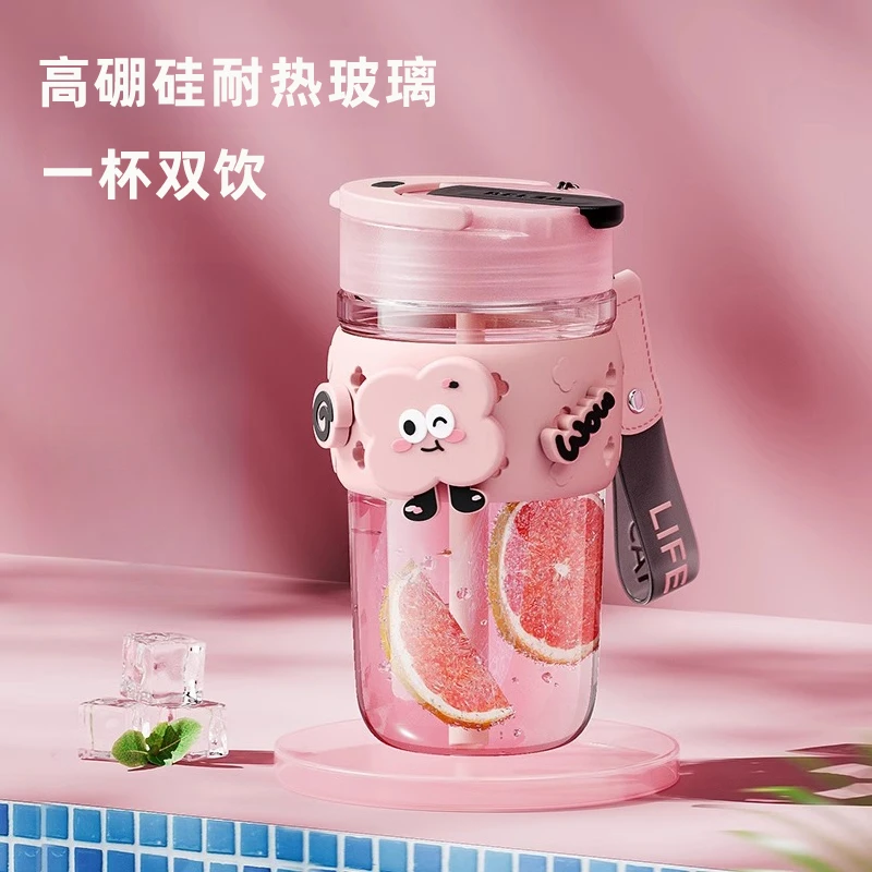 物生物玻璃杯女生高颜值吸管水杯便携泡茶水分离新款2025咖啡杯子