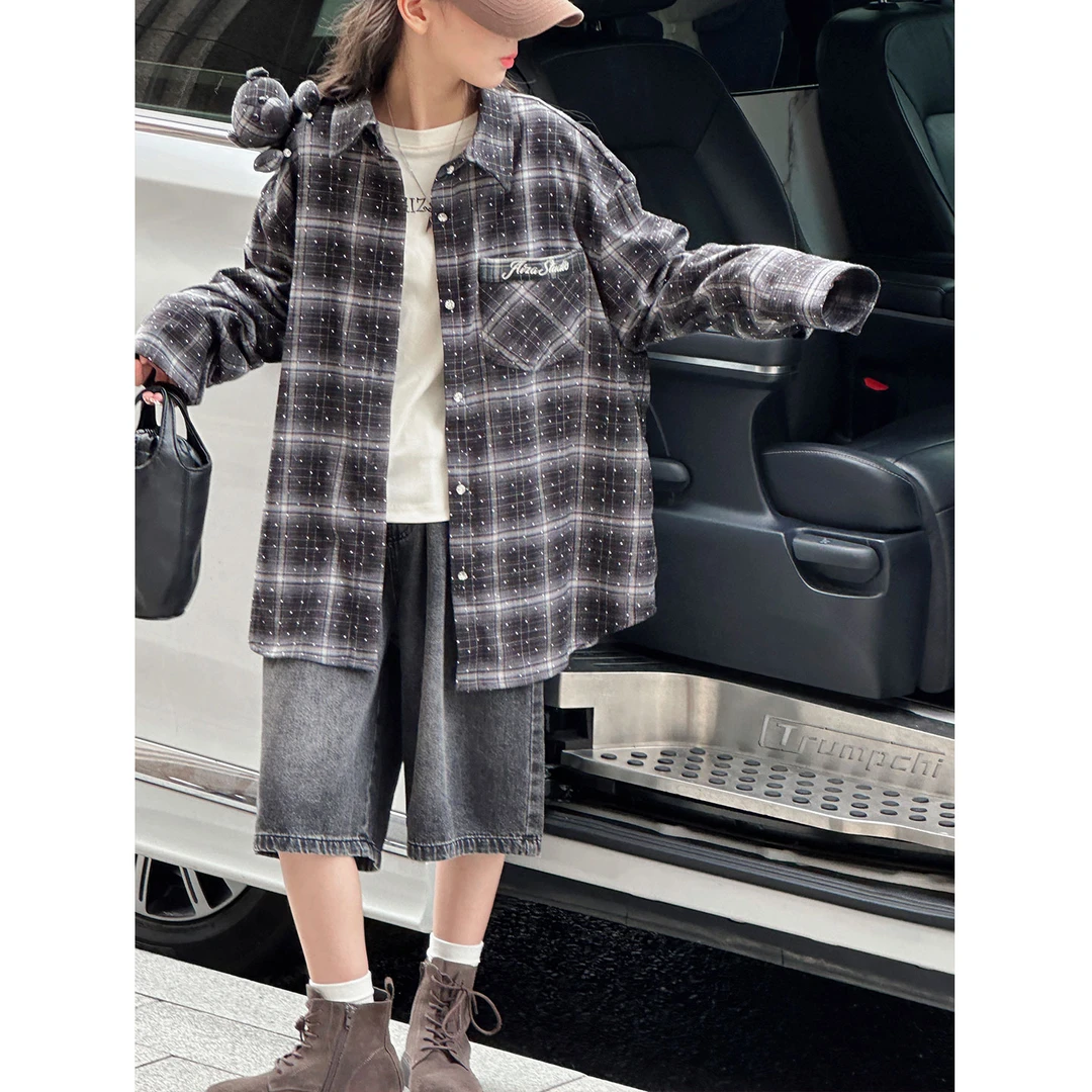 K29481烫钻女童秋装衬衫2025新款儿童外套春秋女大童休闲上衣服潮